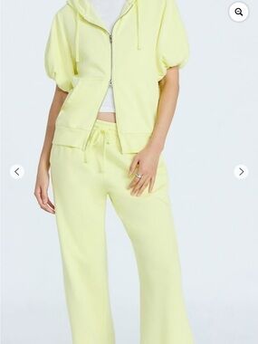 Women's Wide-Leg Drawstring Sweatpants and Jacket in Pale Yellow
